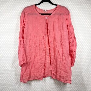Eileen Fisher‎ Pink Striped Linen Button Up Top